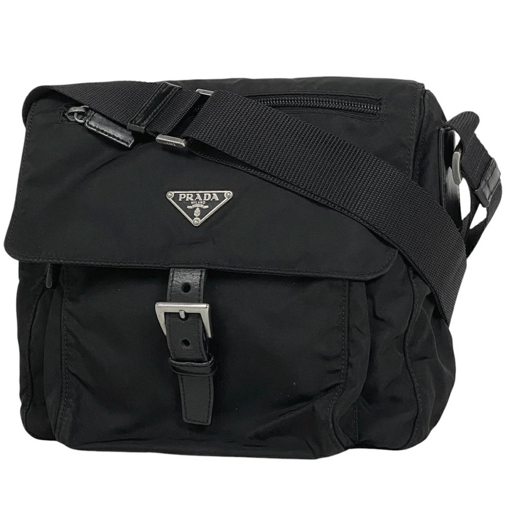 Prada Logo Plate Shoulder Bag Crossbody Nero Black